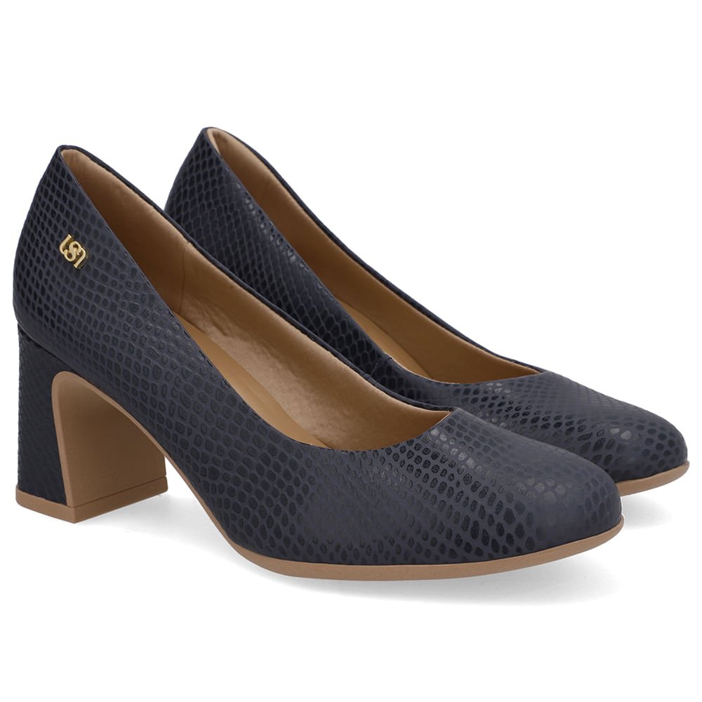 Scarpin Couro Azul Bico Redondo Azul 2