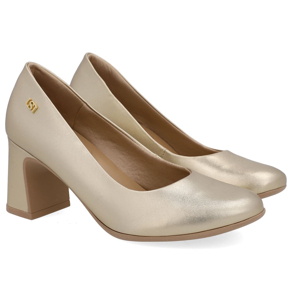 Scarpin Couro Dourado Bico Redondo Dourado 2