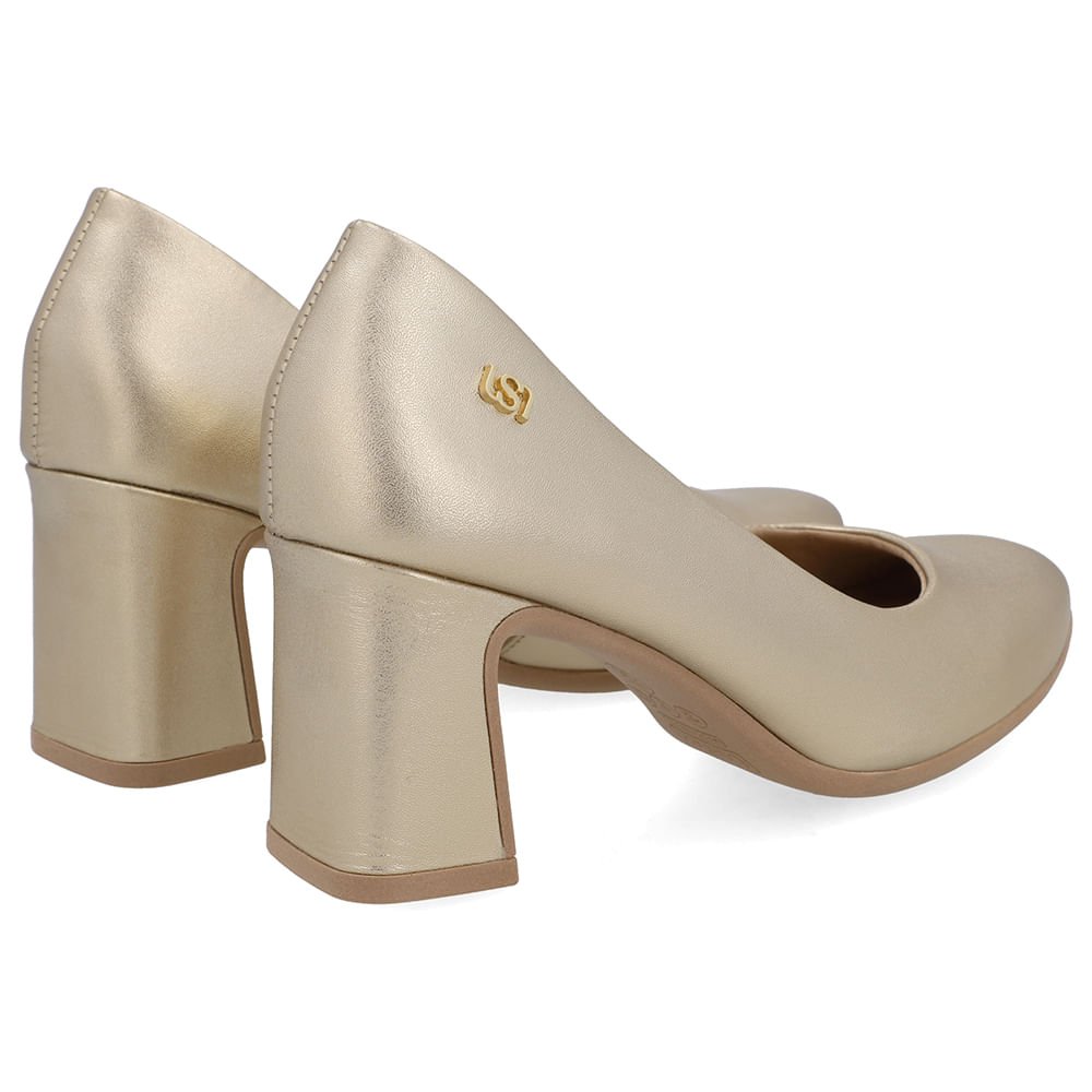 Scarpin Couro Dourado Bico Redondo Dourado 3