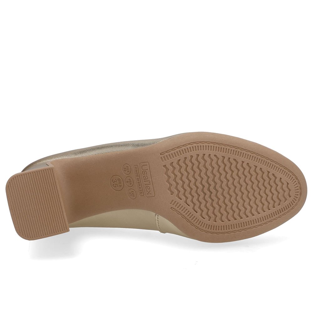 Scarpin Couro Dourado Bico Redondo Dourado 5