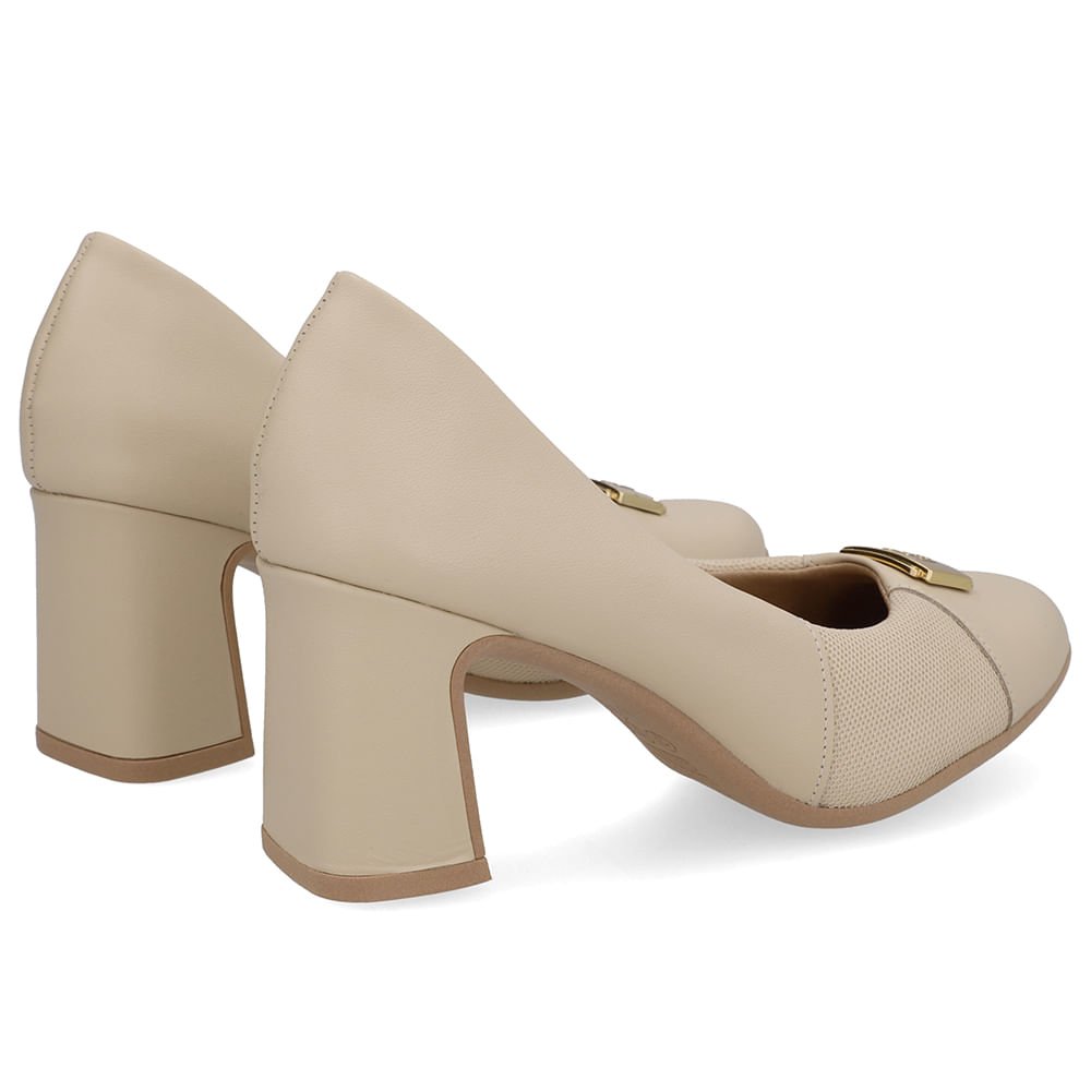 Scarpin Couro Bege Lateral Tecido Bege 3