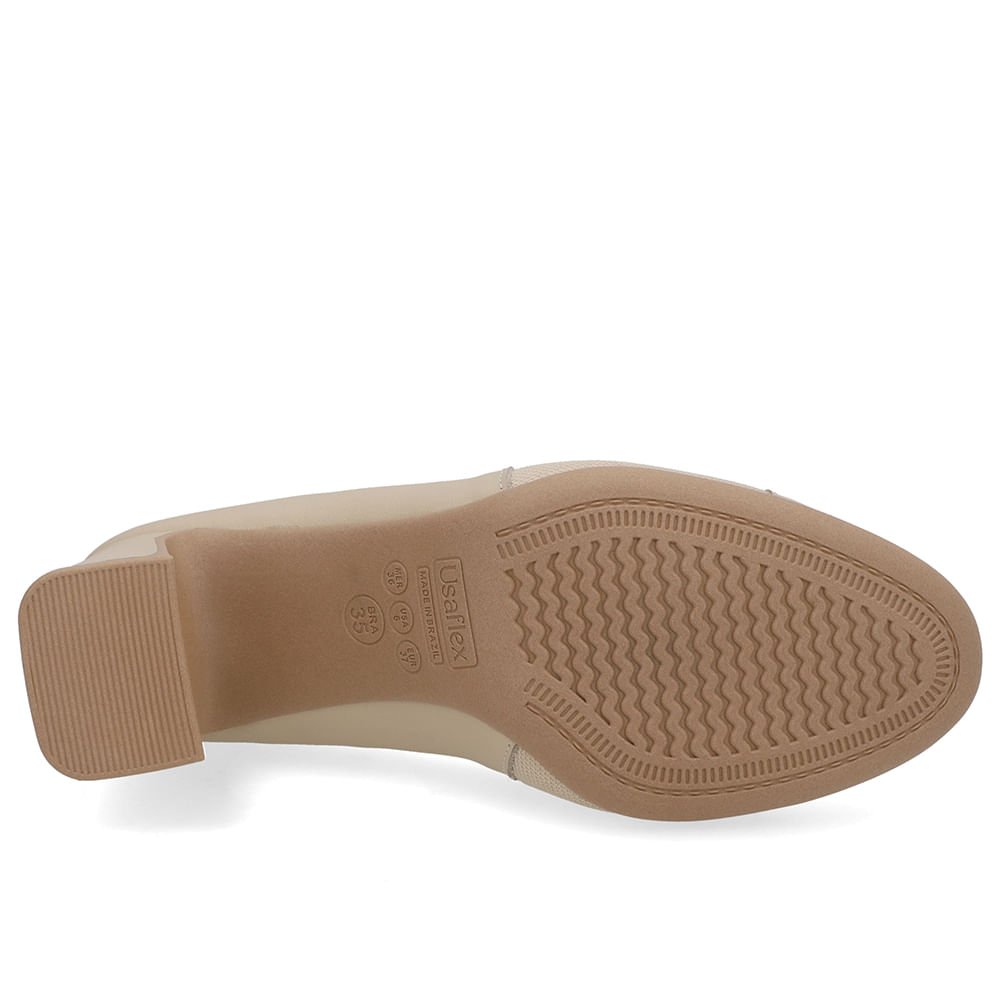 Scarpin Couro Bege Lateral Tecido Bege 5
