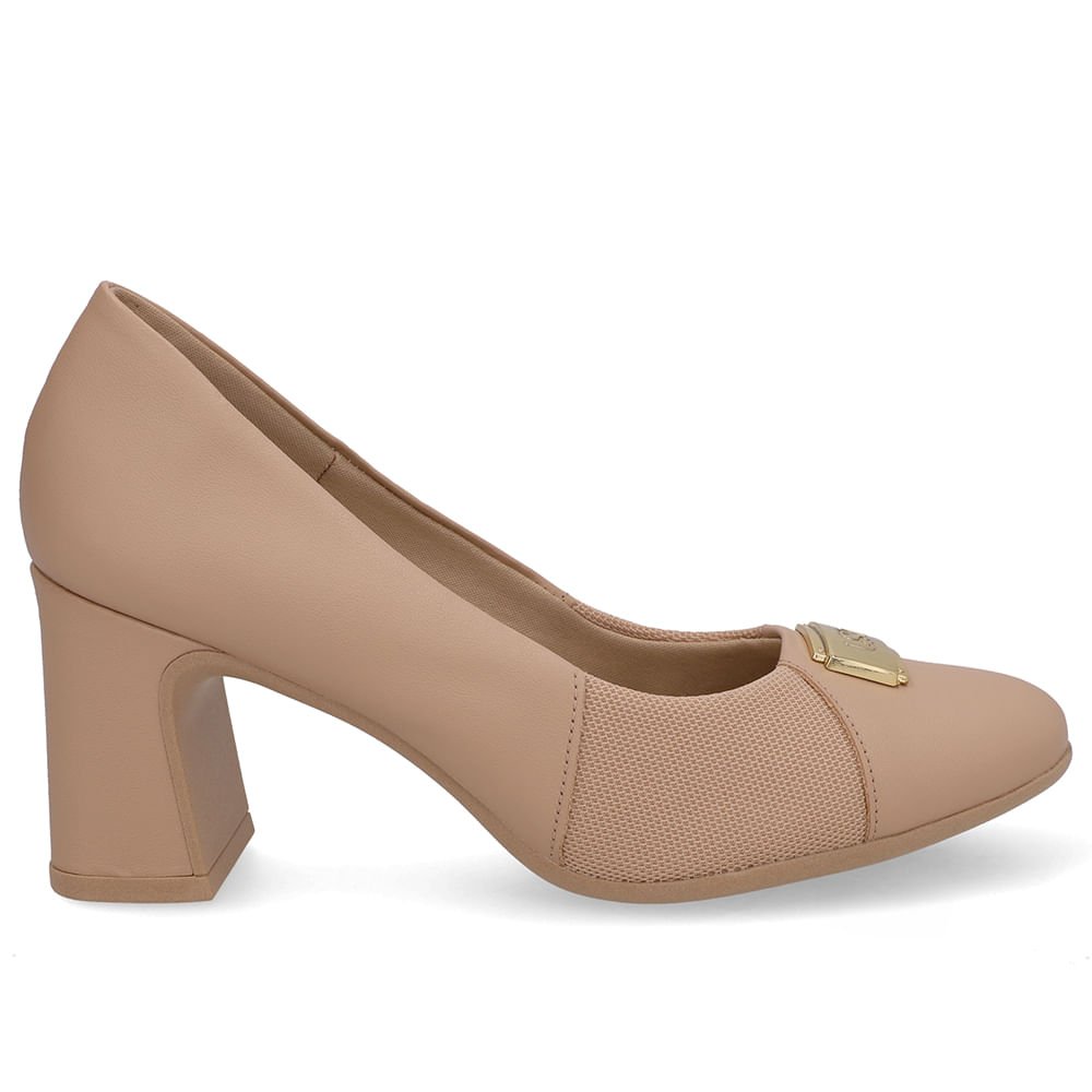 Scarpin Couro Bege Lateral Tecido