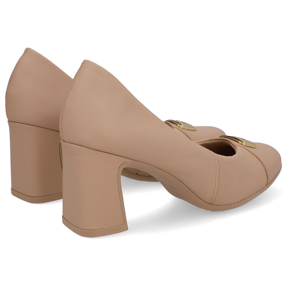 Scarpin Couro Bege Lateral Tecido Bege 3