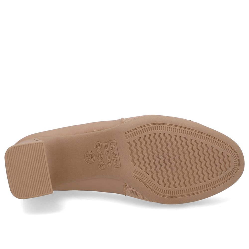 Scarpin Couro Bege Lateral Tecido Bege 5