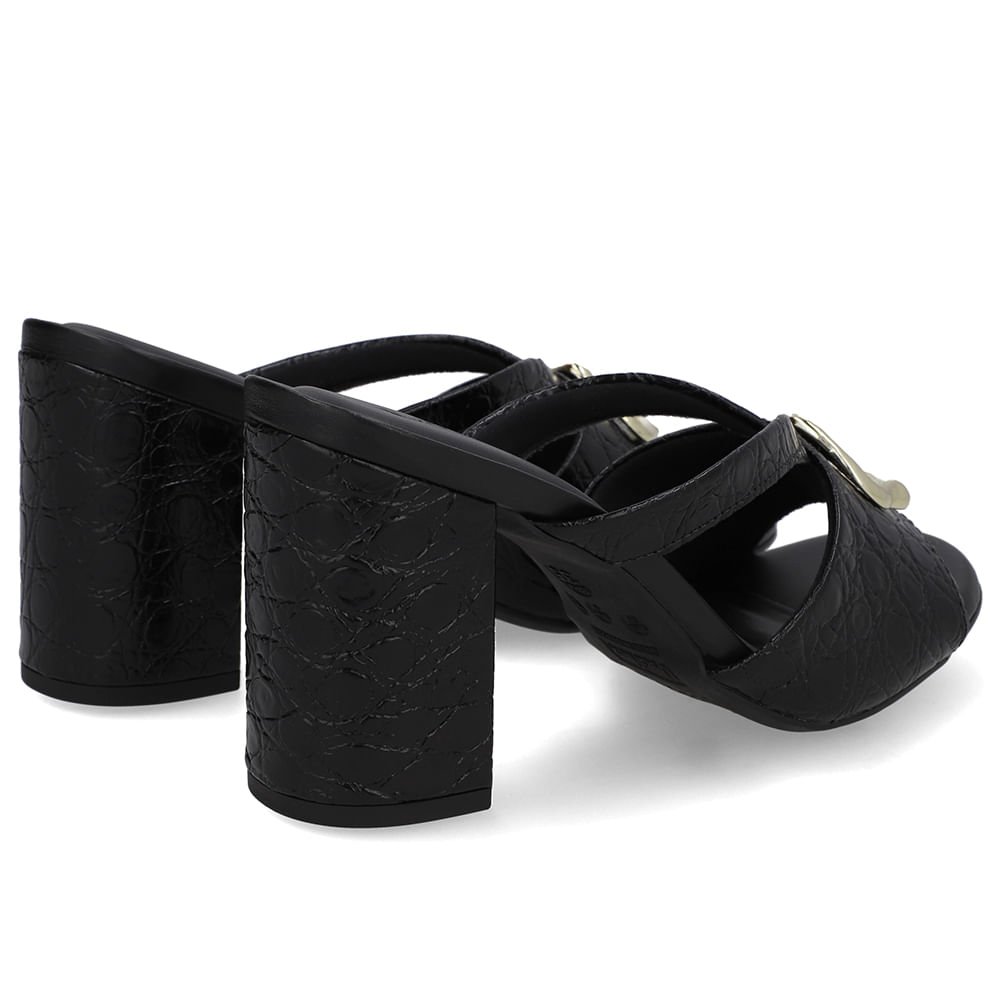 Tamanco Preto Salto Bloco Couro Croco Enfeite Preto 3