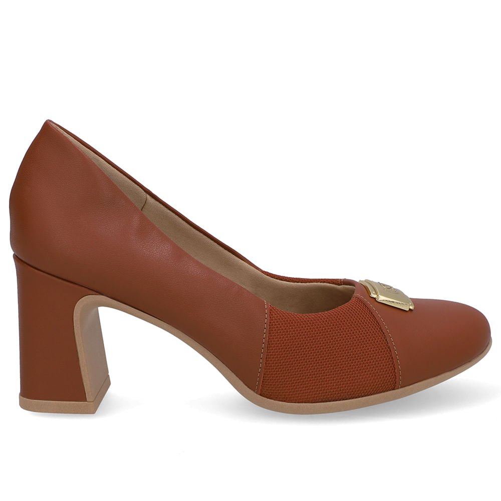 Scarpin Couro Marrom Lateral Tecido
