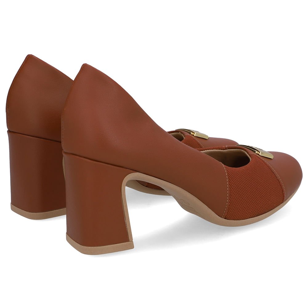 Scarpin Couro Marrom Lateral Tecido Marrom 3