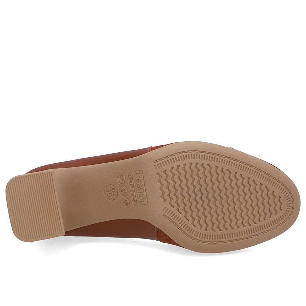 Scarpin Couro Marrom Lateral Tecido Marrom 5