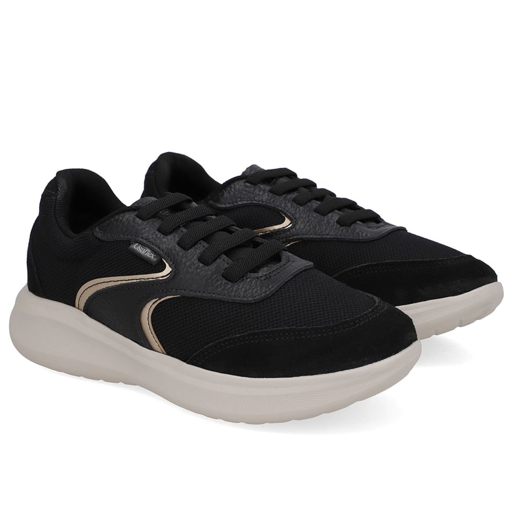 Tênis Couro Preto Cadarço Elástico Preto 2