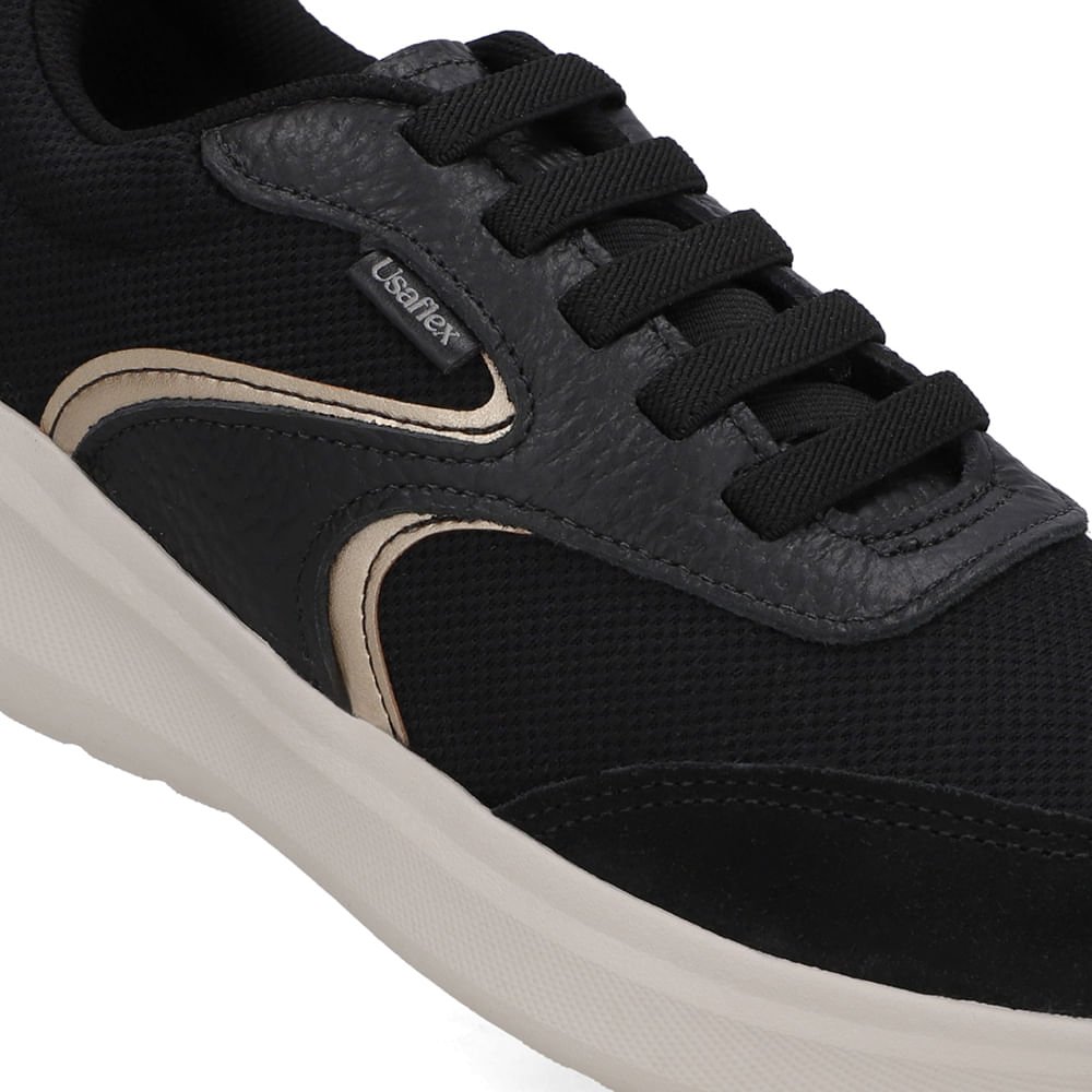 Tênis Couro Preto Cadarço Elástico Preto 4