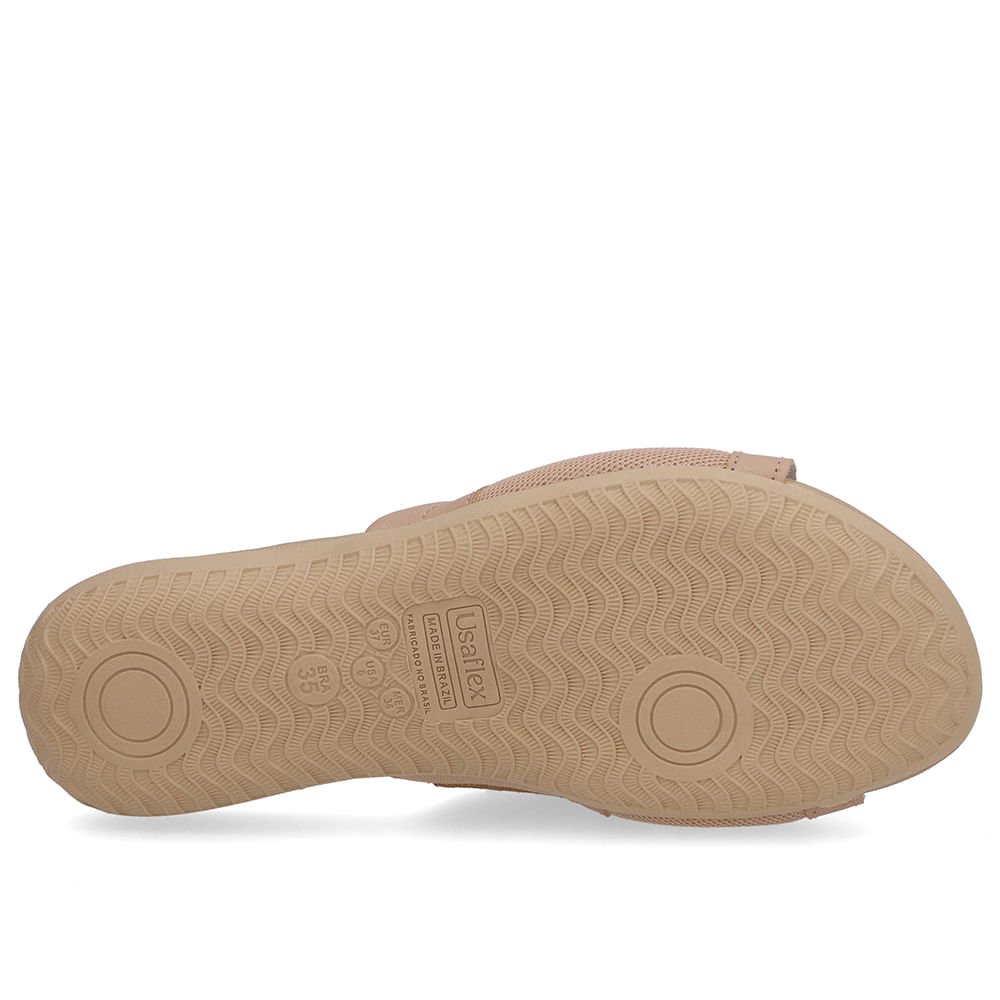 Tamanco Slide Couro Bege Lateral Tecido Bege 5
