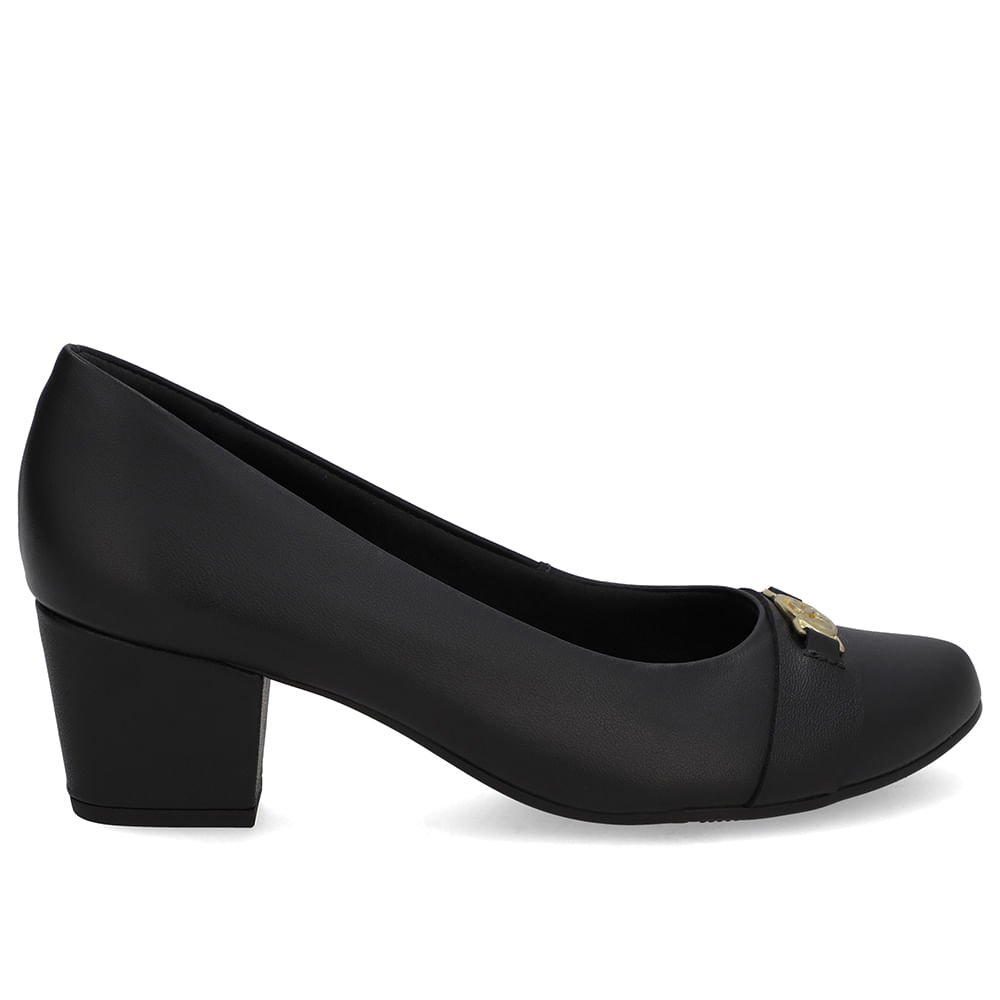 Scarpin Preto Couro Salto Baixo Bloco