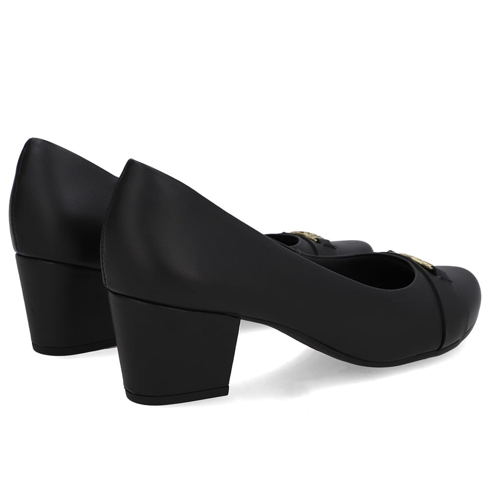 Scarpin Preto Couro Salto Baixo Bloco Preto 3