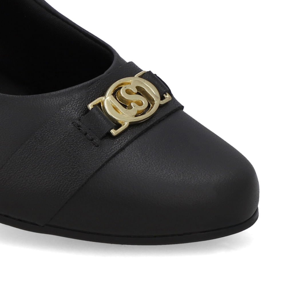 Scarpin Preto Couro Salto Baixo Bloco Preto 4