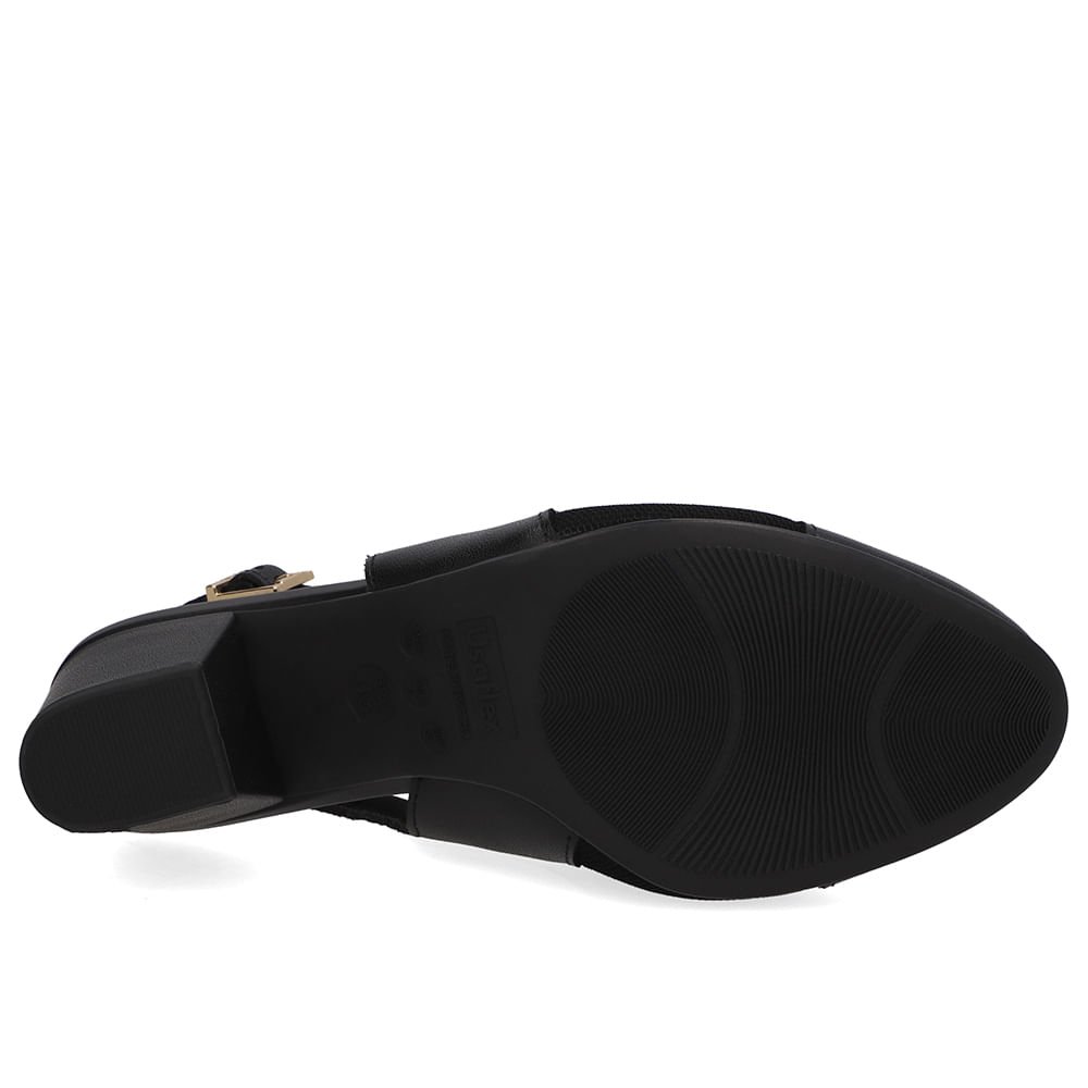 Slingback Couro Preto Salto Bloco Lateral Tecido Preto 5