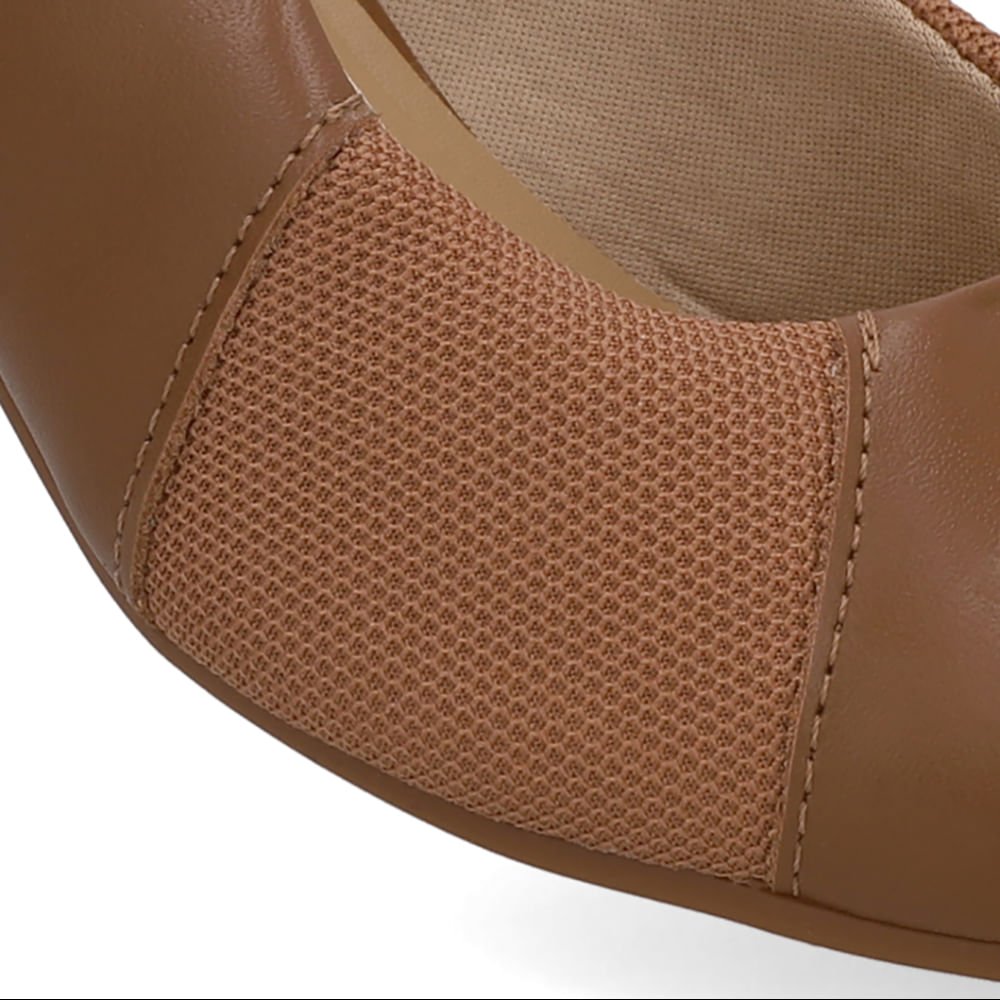 Slingback Couro Marrom Canela Salto Bloco Lateral Tecido Marrom 4