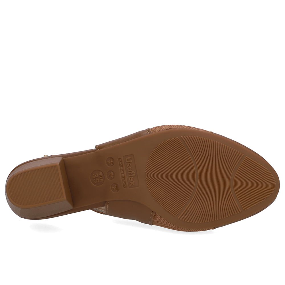Slingback Couro Marrom Canela Salto Bloco Lateral Tecido Marrom 5