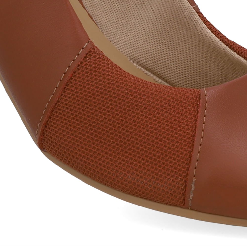 Slingback Couro Marrom Salto Bloco Lateral Tecido Marrom 4