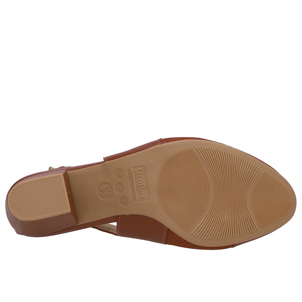 Slingback Couro Marrom Salto Bloco Lateral Tecido Marrom 5