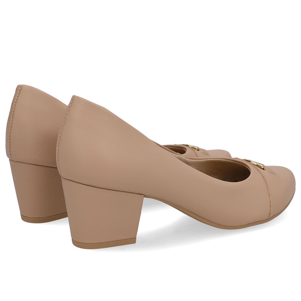 Scarpin Bege Couro Salto Baixo Bloco Bege 3