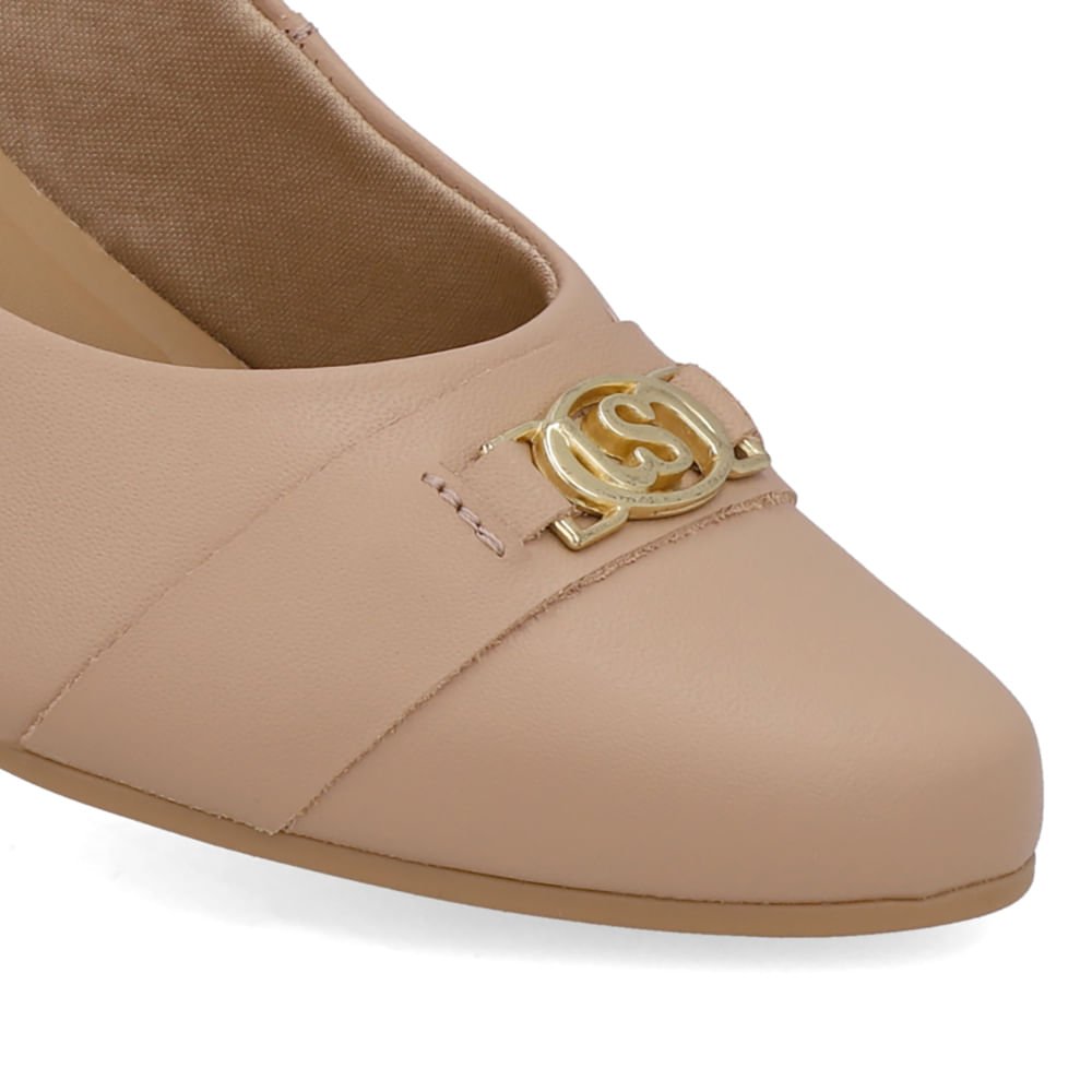 Scarpin Bege Couro Salto Baixo Bloco Bege 4