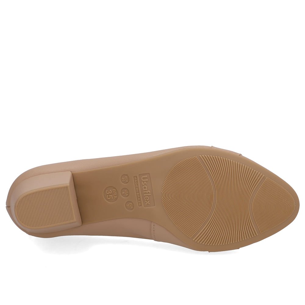 Scarpin Bege Couro Salto Baixo Bloco Bege 5