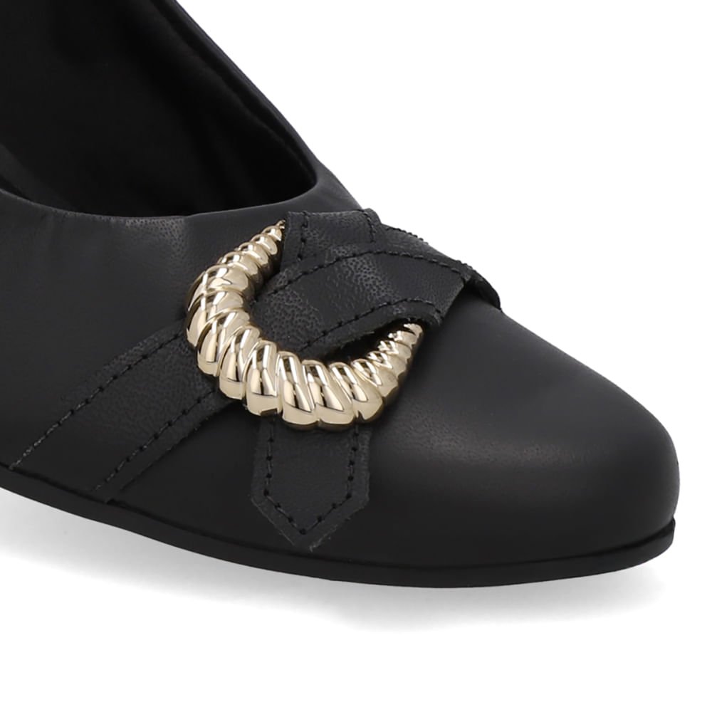 Slingback Couro Preto Salto Bloco Enfeite Preto 4
