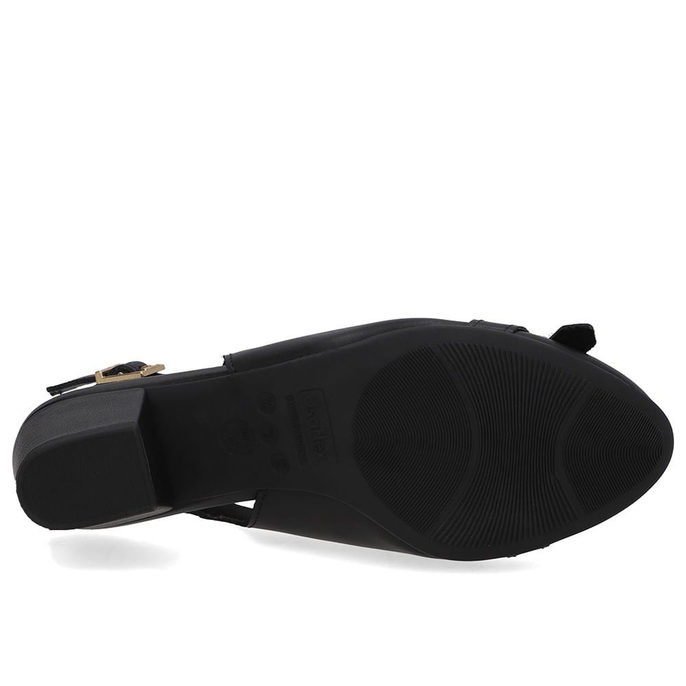 Slingback Couro Preto Salto Bloco Enfeite Preto 5