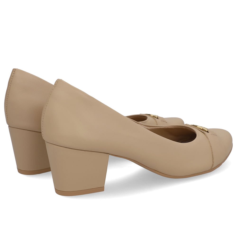 Scarpin Bege Couro Salto Baixo Bloco Bege 3