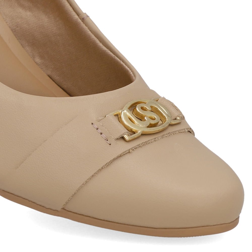 Scarpin Bege Couro Salto Baixo Bloco Bege 4