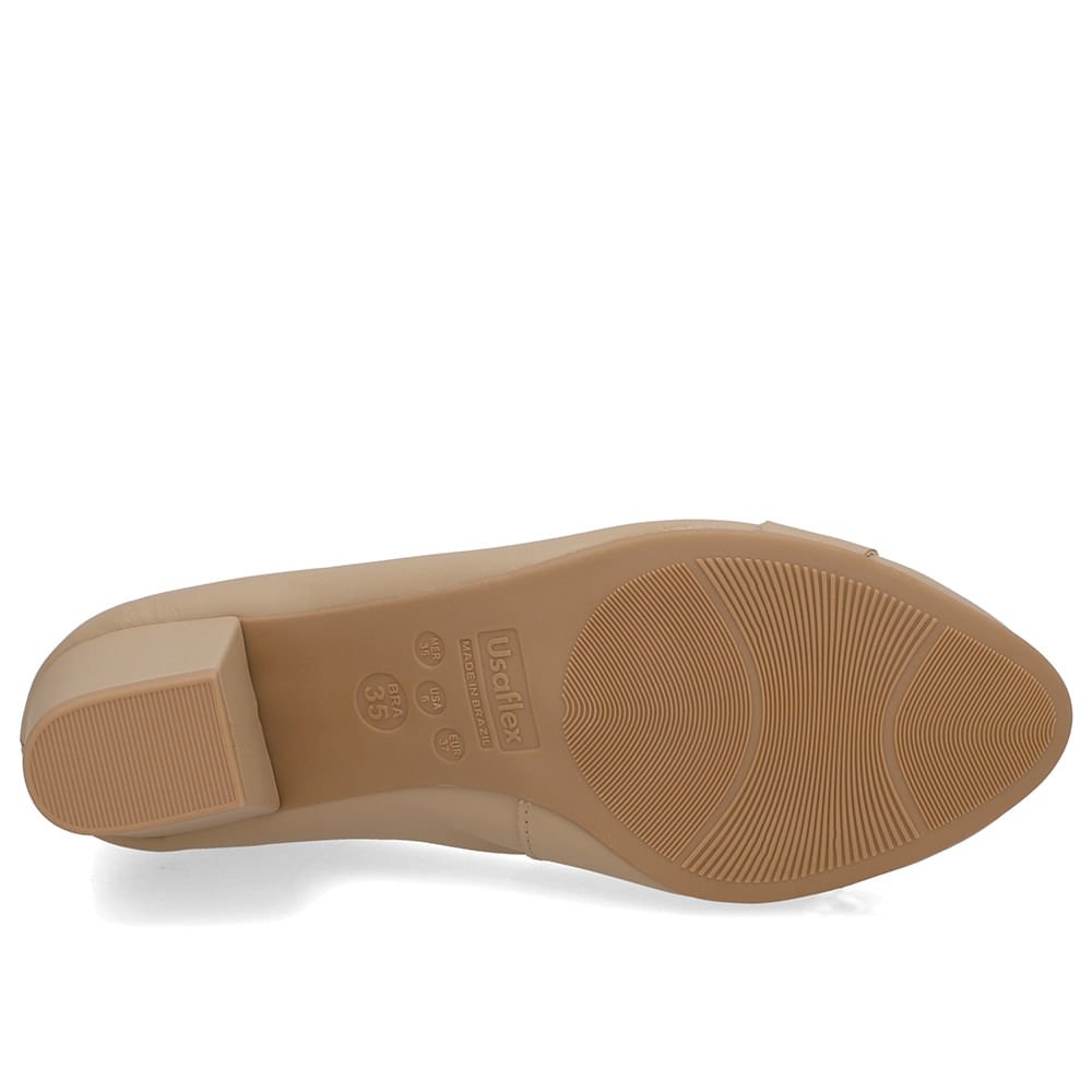 Scarpin Bege Couro Salto Baixo Bloco Bege 5