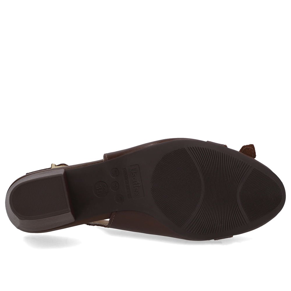 Slingback Couro Marrom Pinhão Salto Bloco Enfeite Pinhão 5