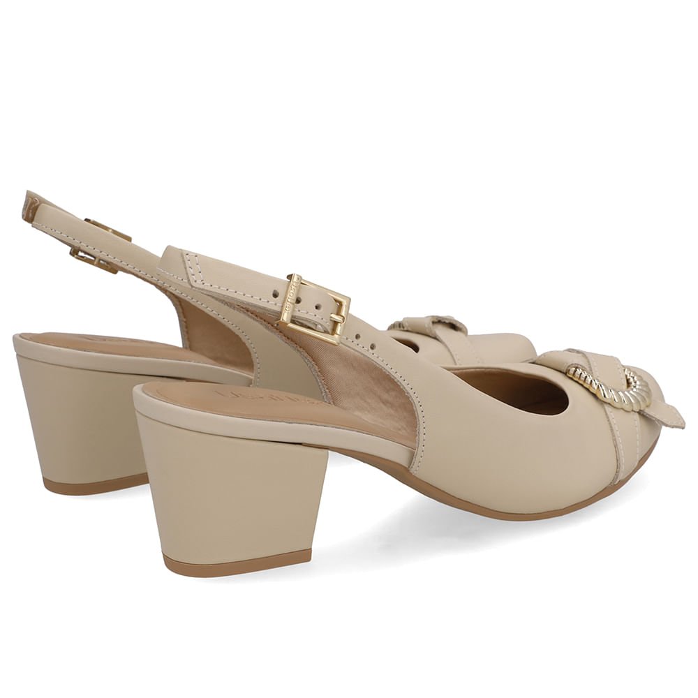 Slingback Couro Bege Salto Bloco Enfeite Bege 3