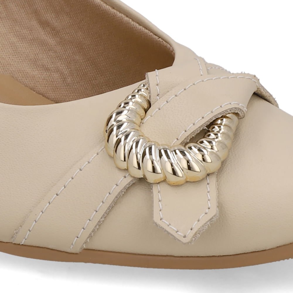 Slingback Couro Bege Salto Bloco Enfeite Bege 4