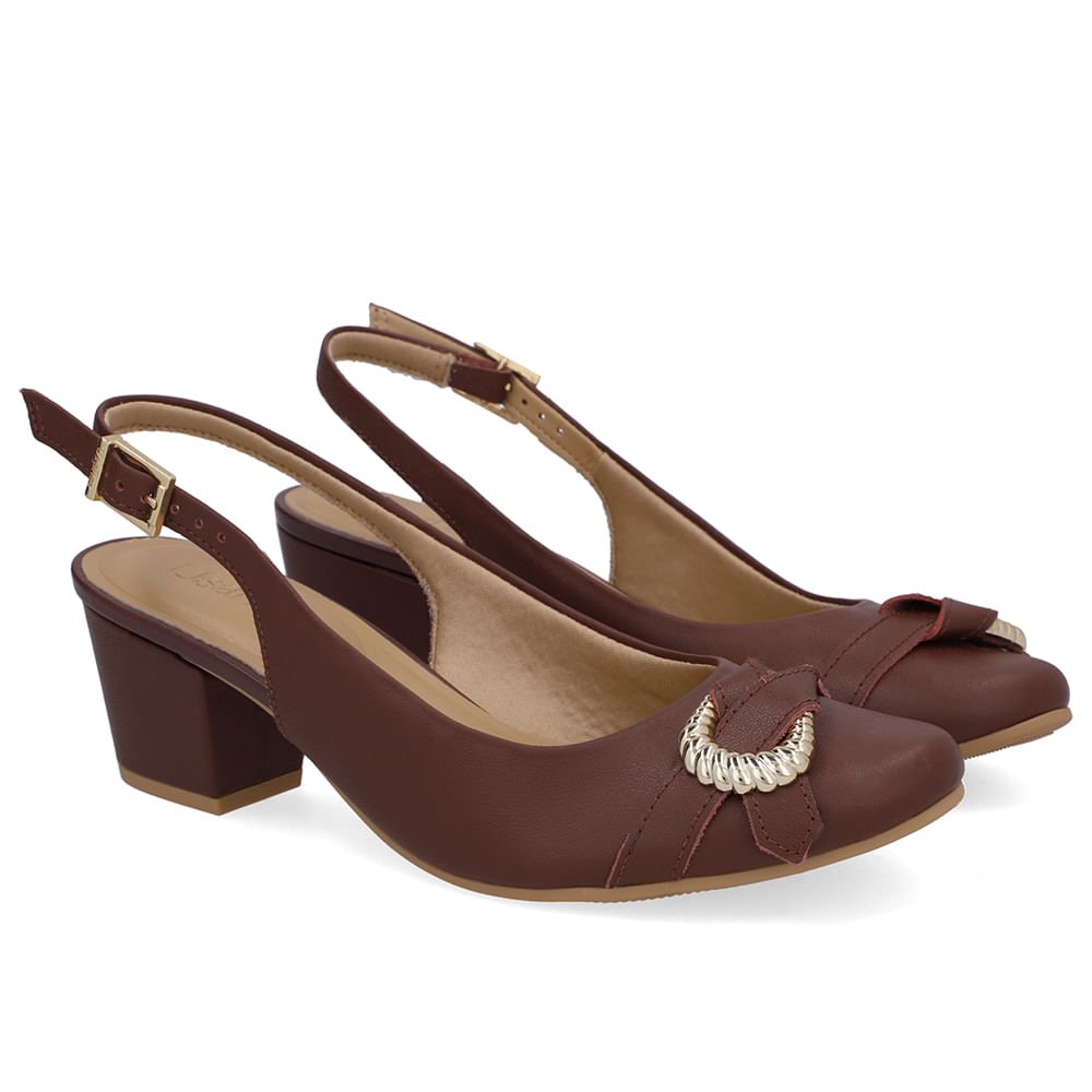 Slingback Couro Vermelho Salto Bloco Enfeite Vermelho 2