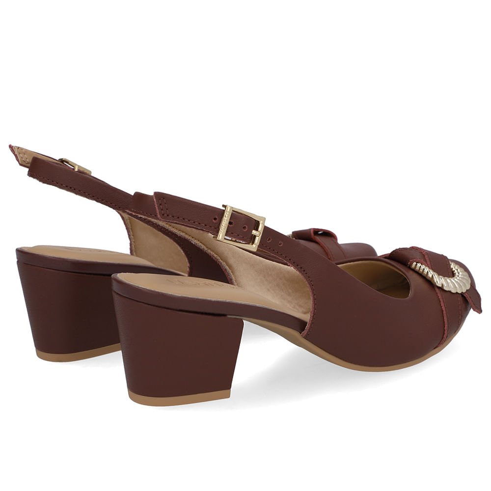 Slingback Couro Vermelho Salto Bloco Enfeite Vermelho 3