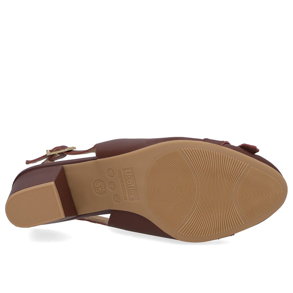 Slingback Couro Vermelho Salto Bloco Enfeite Vermelho 5