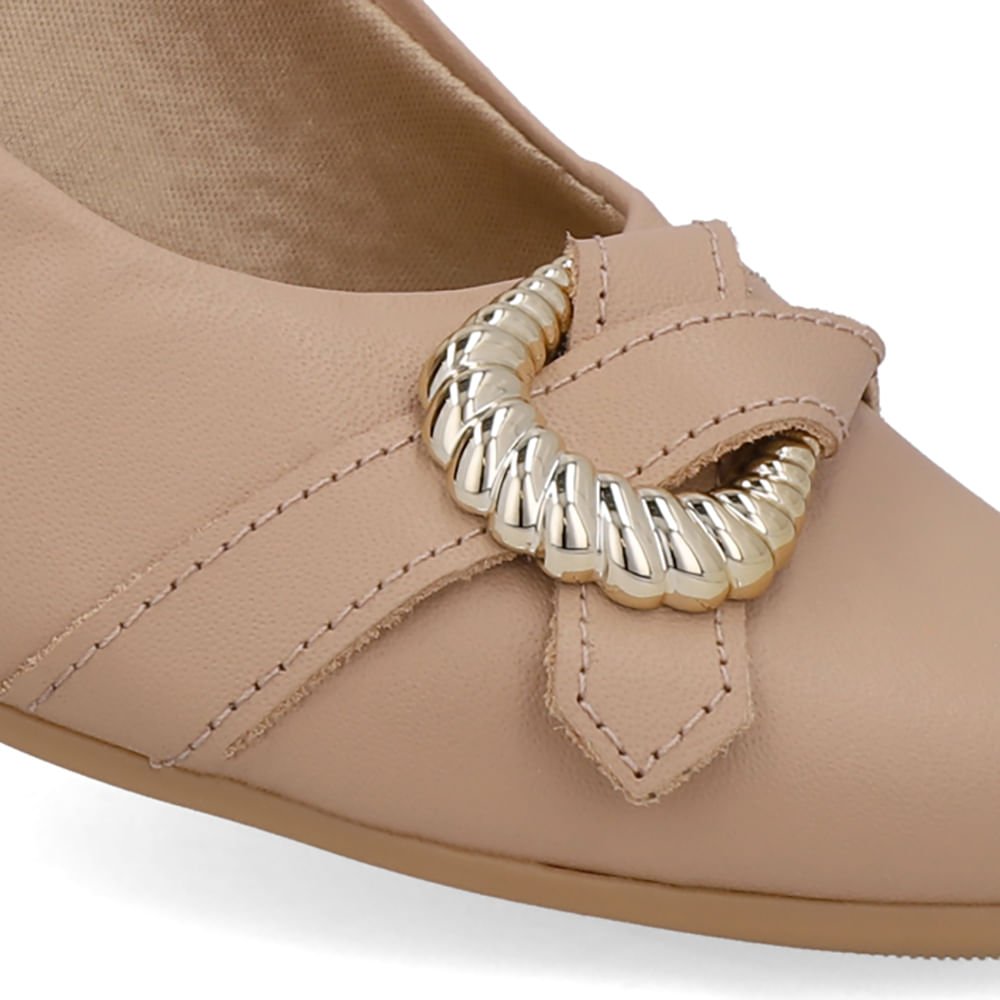 Slingback Couro Bege Salto Bloco Enfeite Bege 4