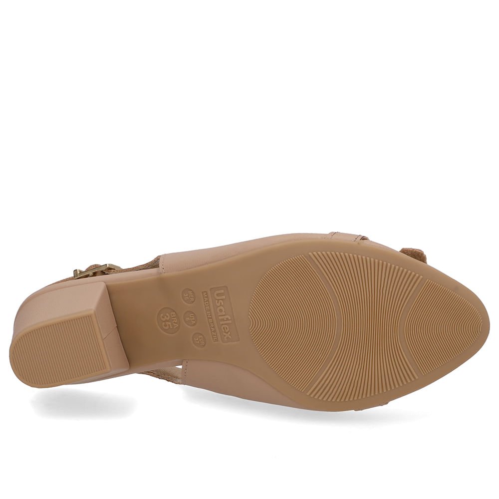 Slingback Couro Bege Salto Bloco Enfeite Bege 5