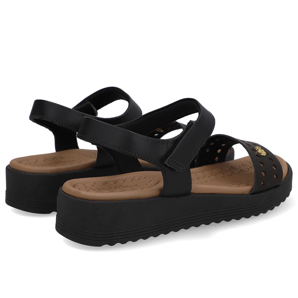 Sandália Salto Plataforma Couro Preta Laser Preto 3