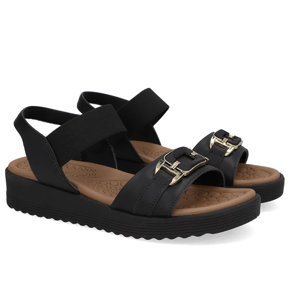 Sandália Salto Plataforma Couro Preta Elástico Preto 2