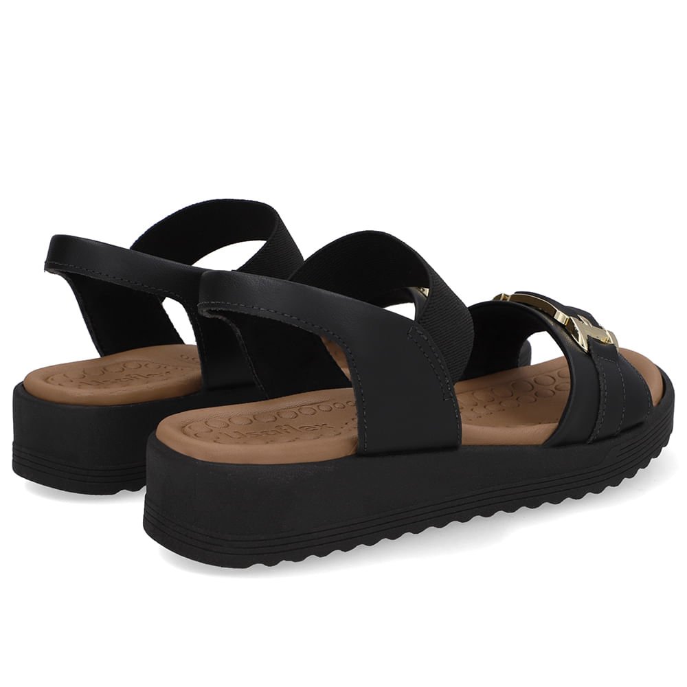 Sandália Salto Plataforma Couro Preta Elástico Preto 3
