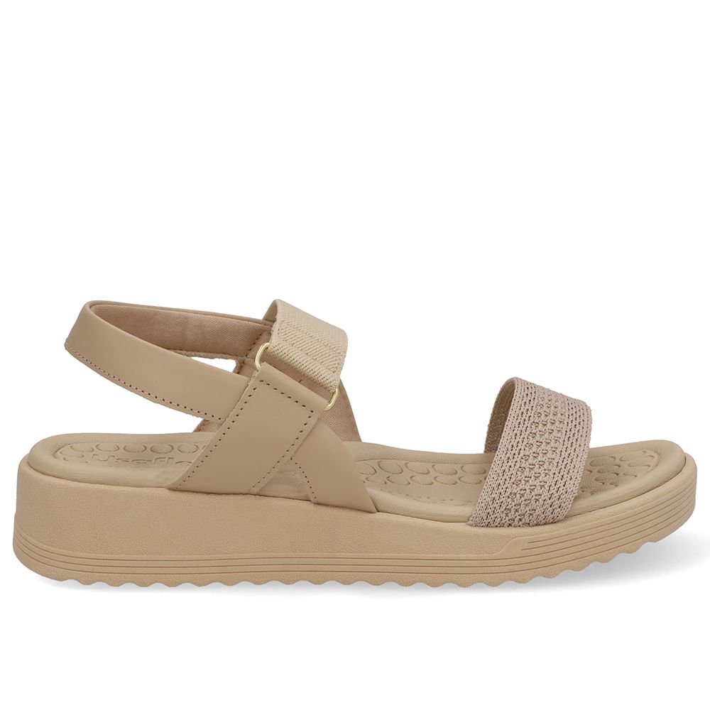 Sandália Salto Plataforma Tricot Bege Elástico