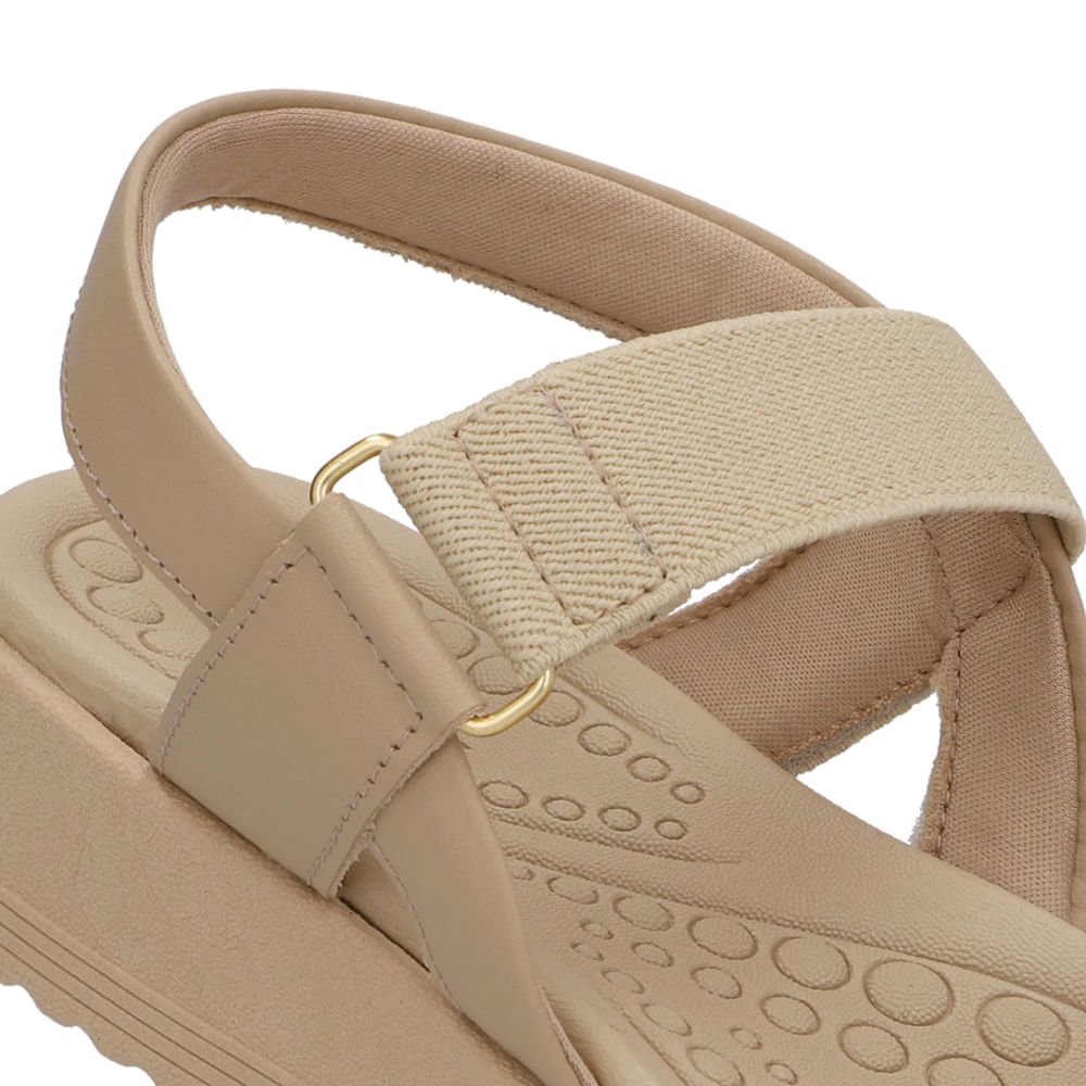 Sandália Salto Plataforma Tricot Bege Elástico Bege 4