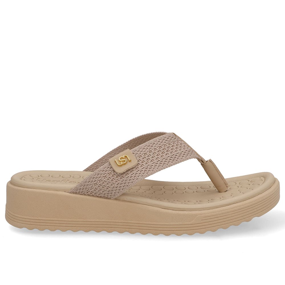 Chinelo Salto Plataforma Tricot Bege