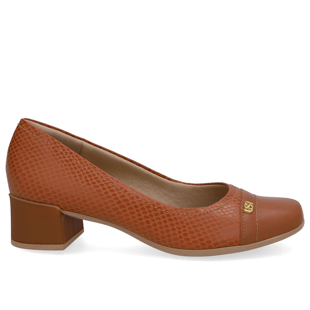 Scarpin Couro Marrom Bico Quadrado