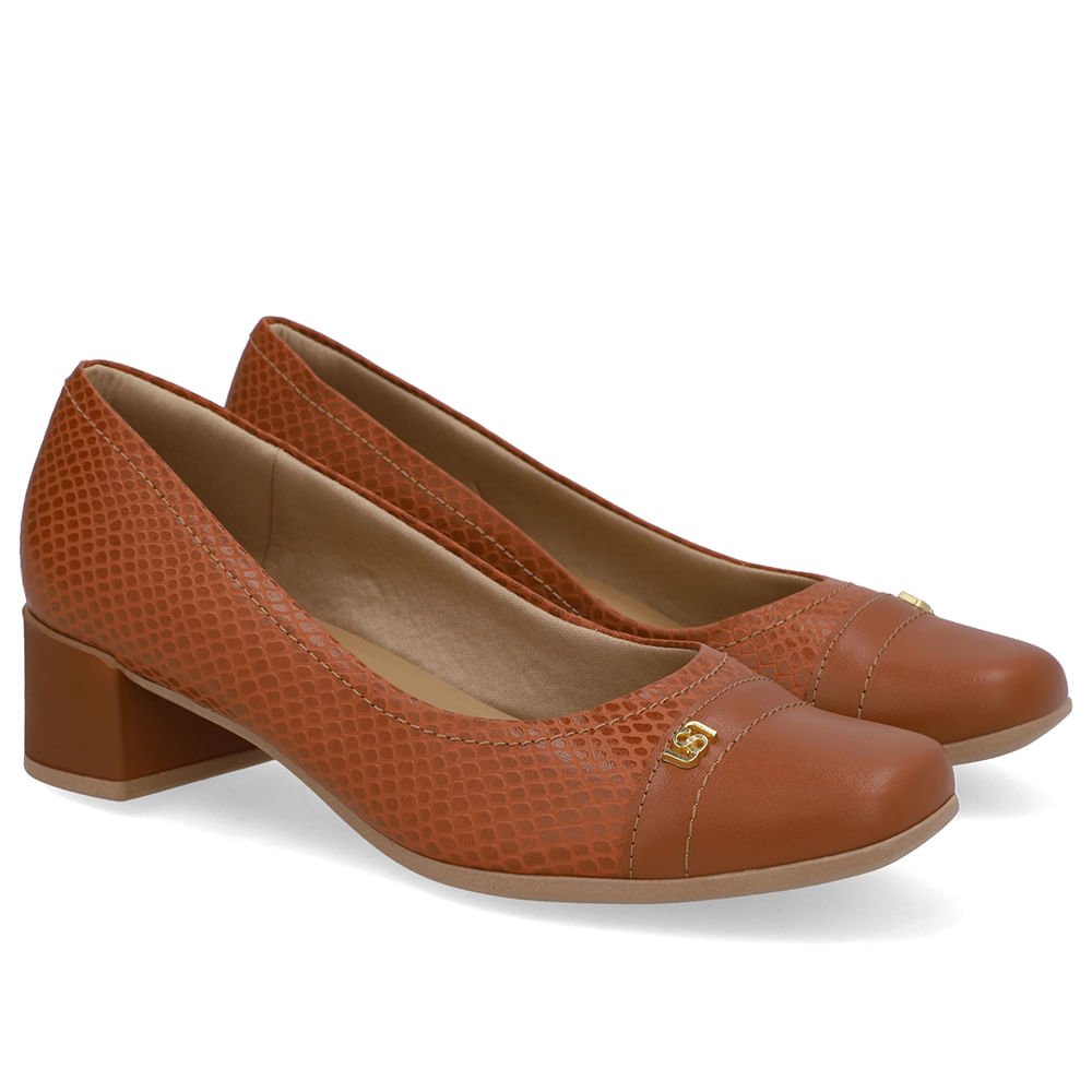 Scarpin Couro Marrom Bico Quadrado Marrom 2