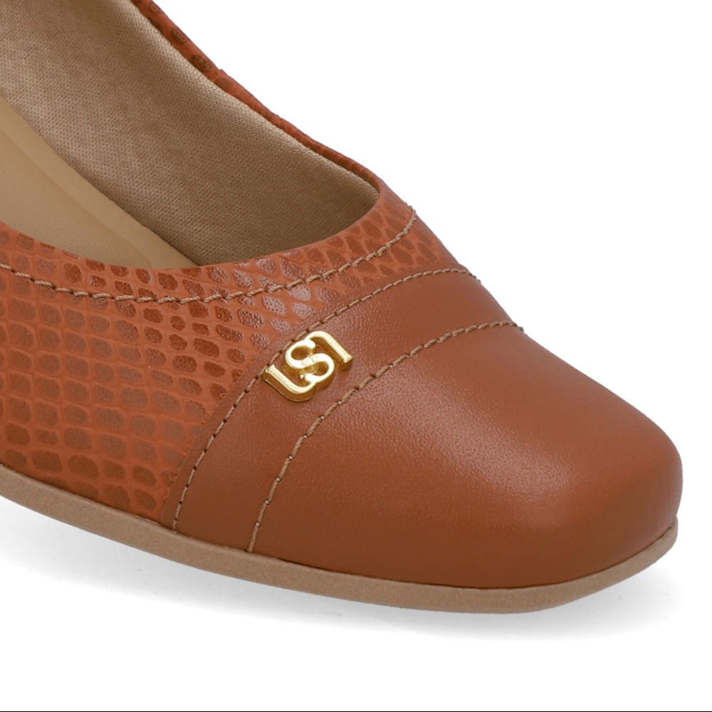 Scarpin Couro Marrom Bico Quadrado Marrom 4