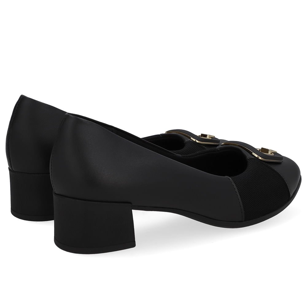 Scarpin Couro Preto Bico Quadrado Tecido Preto 3
